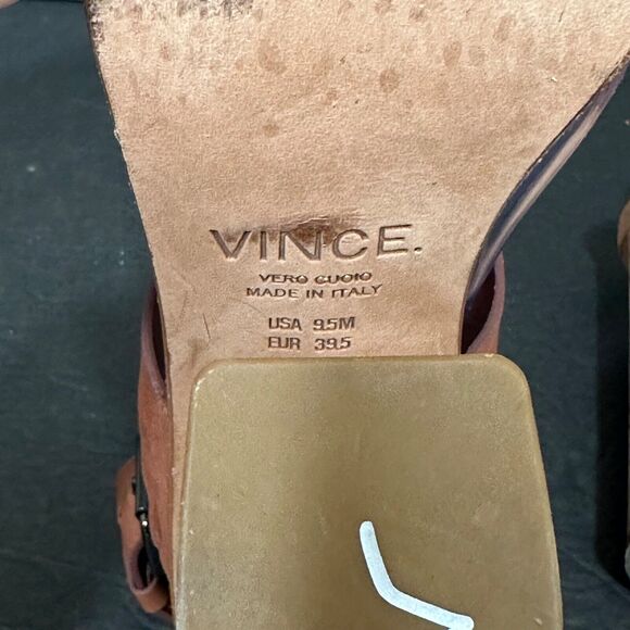 VINCE Haley Heels Women's 9.5 Chunky Block Wood Leather Open Toe Sandals Brown - Picture 11 of 11